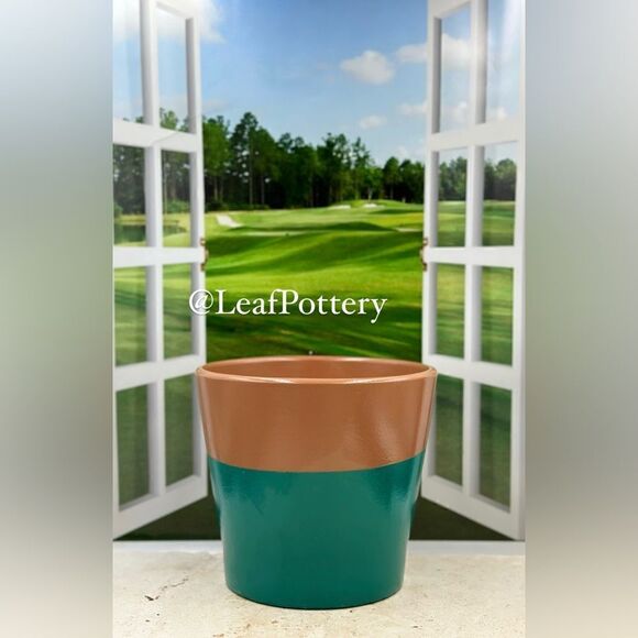 Rayon Green/Brown Clay Planter Pot with Drainage Hole - Picture 6 of 10
